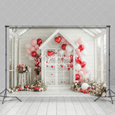 Aperturee - Aperturee White Floral House Romantic Balloons Photo Backdrop